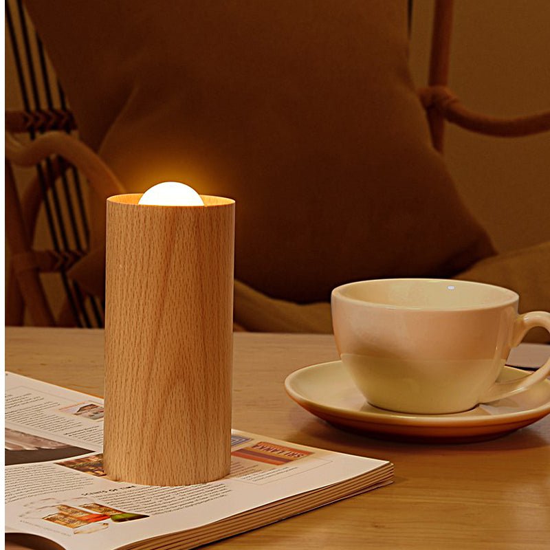 WINTERBOURNE WOODEN CYLINDER LED TABLE LANTERN