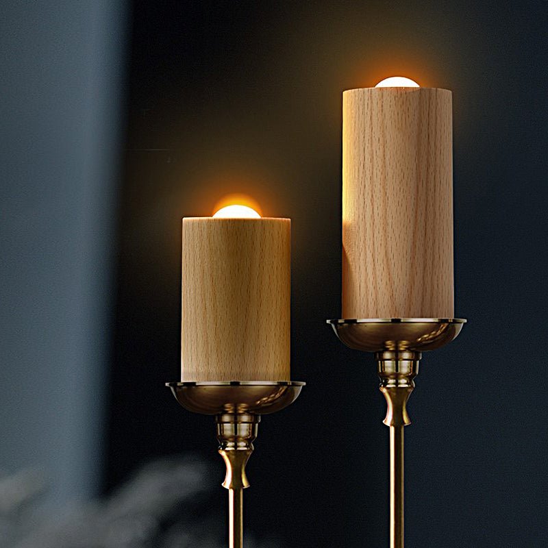 WINTERBOURNE WOODEN CYLINDER LED TABLE LANTERN