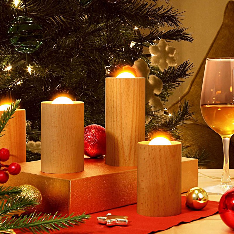 WINTERBOURNE WOODEN CYLINDER LED TABLE LANTERN