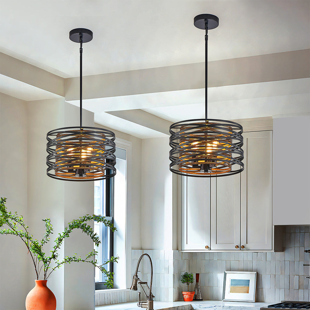 RAVENHURST IRON CAGE CYLINDRICAL PENDANT LIGHT