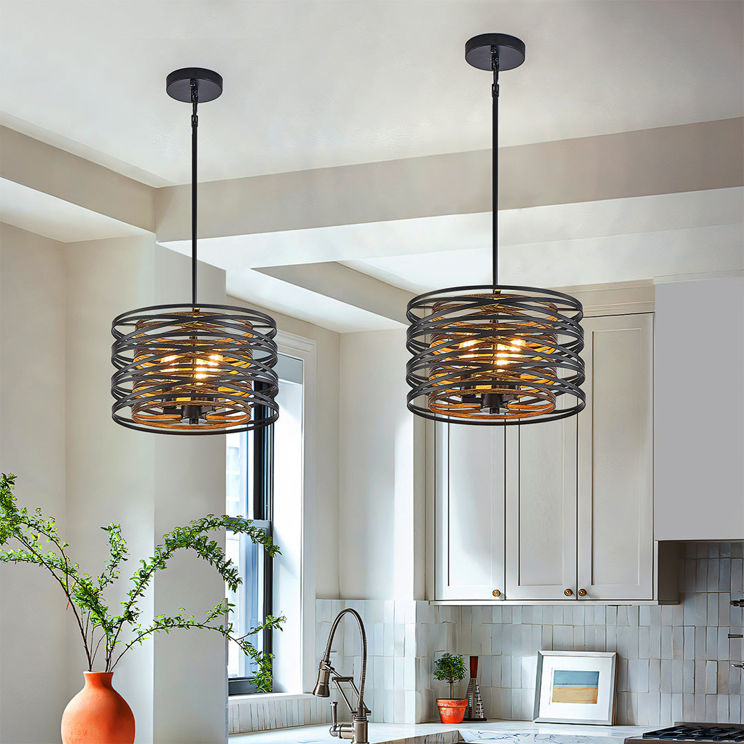 RAVENHURST IRON CAGE CYLINDRICAL PENDANT LIGHT