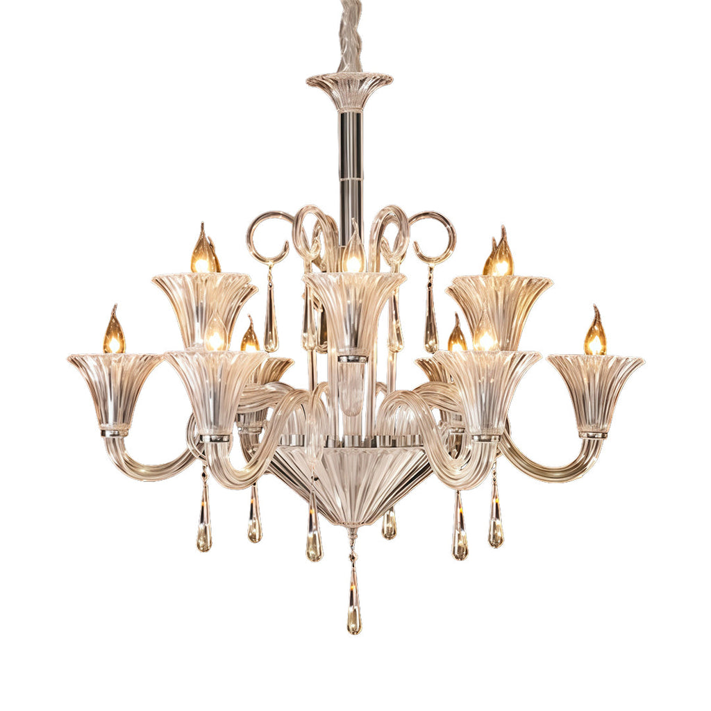 1. **LAVENDULA CRYSTAL SPIRAL CHANDELIER** - A stunning cascade of hand-blown glass in soft lavender hues, designed to illuminate spaces with a graceful twist.

2. **WILLOWSHIRE ARTISAN GLASS CEILING LANTERN** - A captivating blend of intricate glasswork