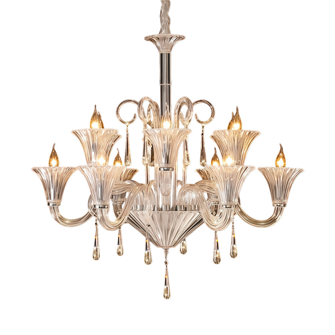 1. **LAVENDULA CRYSTAL SPIRAL CHANDELIER** - A stunning cascade of hand-blown glass in soft lavender hues, designed to illuminate spaces with a graceful twist.

2. **WILLOWSHIRE ARTISAN GLASS CEILING LANTERN** - A captivating blend of intricate glasswork