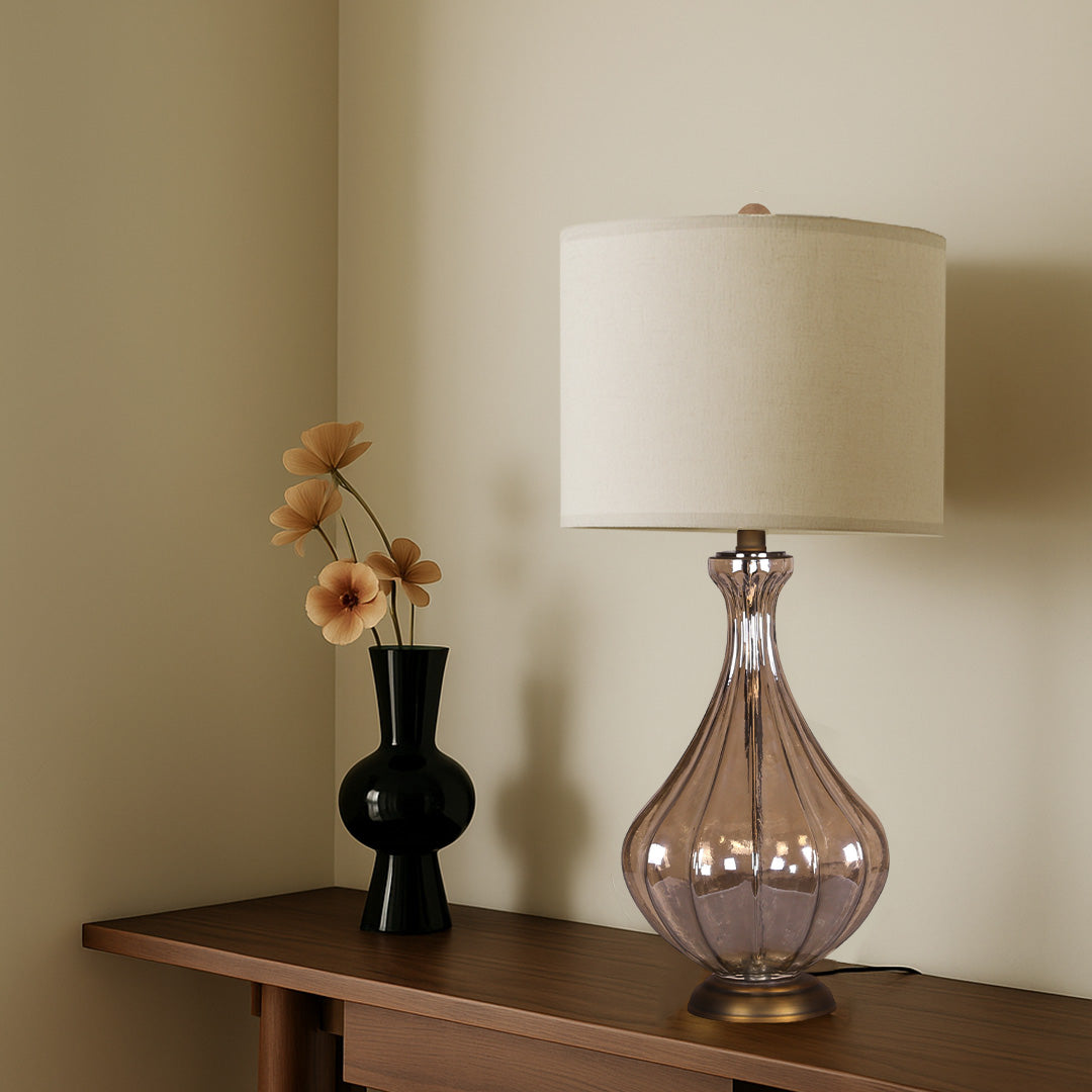 WINTHROP ARTISAN GLASS TABLE LAMP WITH TRADITIONAL LINEN SHADE