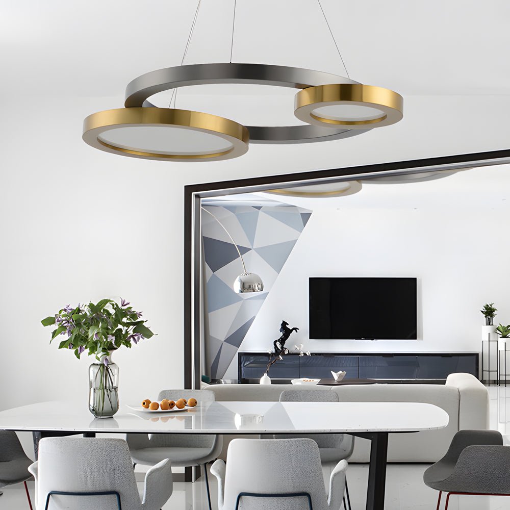 CHARLESTON PEARL BLACK AND BRASS MULTI-RING SUSPENSION CHANDELIER