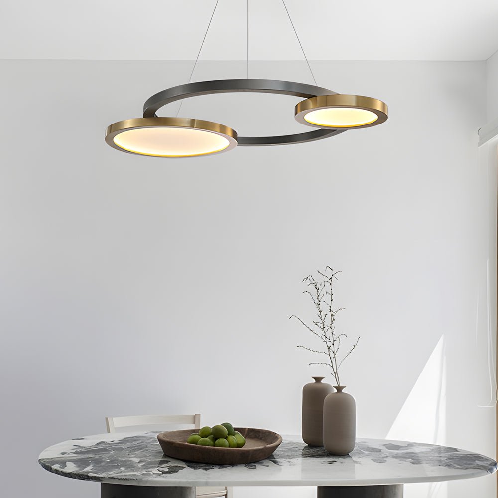 CHARLESTON PEARL BLACK AND BRASS MULTI-RING SUSPENSION CHANDELIER