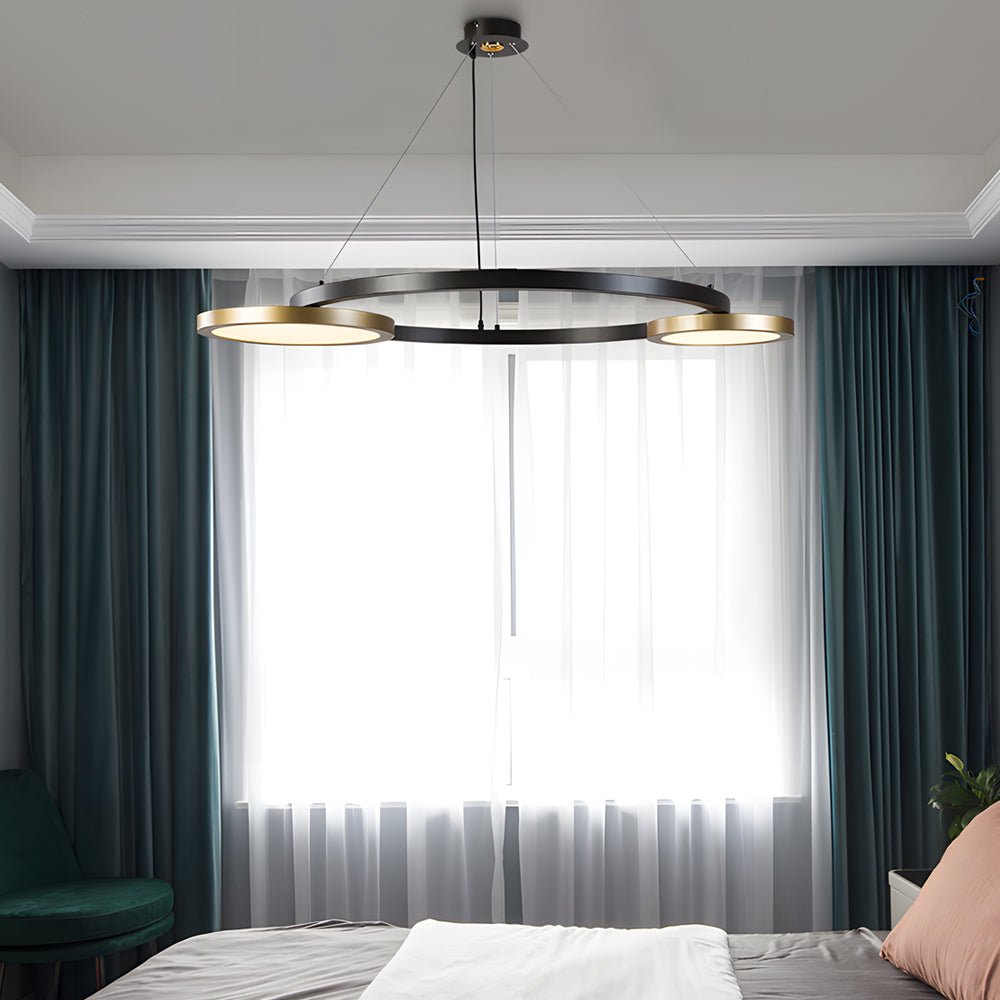 CHARLESTON PEARL BLACK AND BRASS MULTI-RING SUSPENSION CHANDELIER