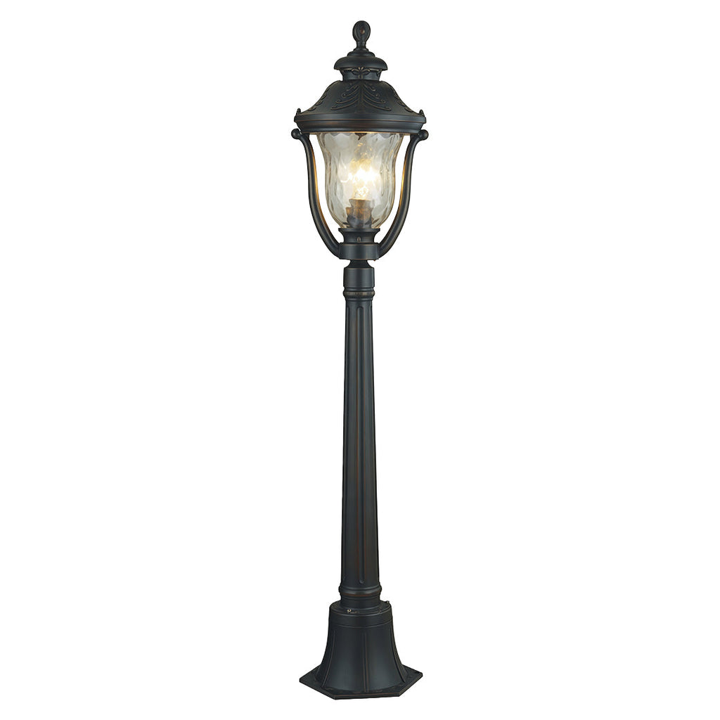 WHITBY ALUMINUM GARDEN BOLLARD WITH GLASS LANTERN SHADE
