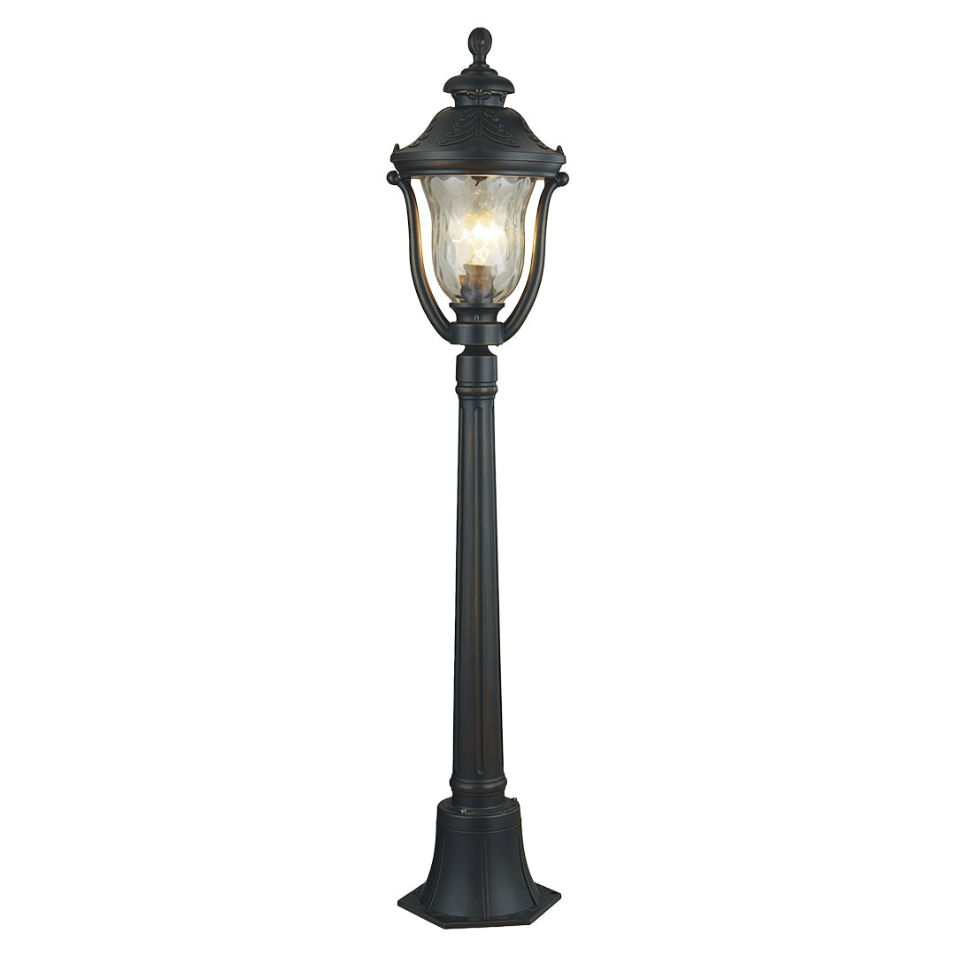 WHITBY ALUMINUM GARDEN BOLLARD WITH GLASS LANTERN SHADE