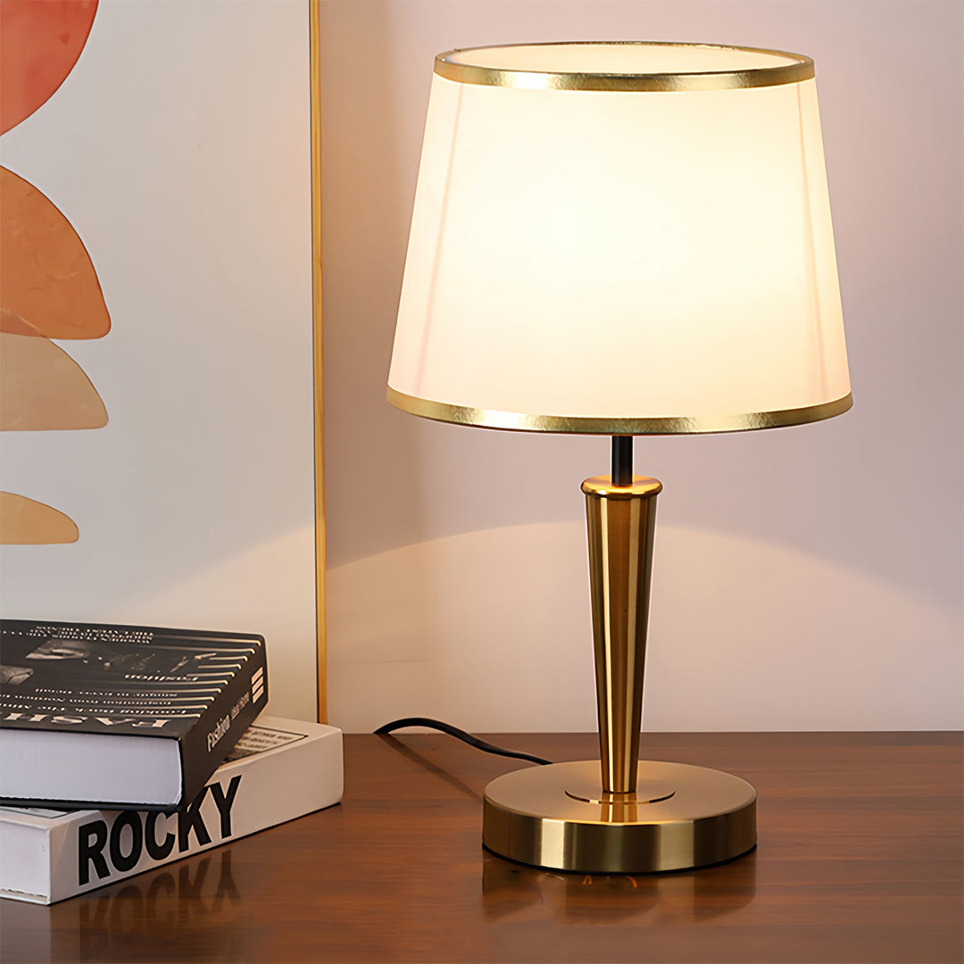 WINTHORPE BRASS LAMP WITH TEXTURED FABRIC SHADE