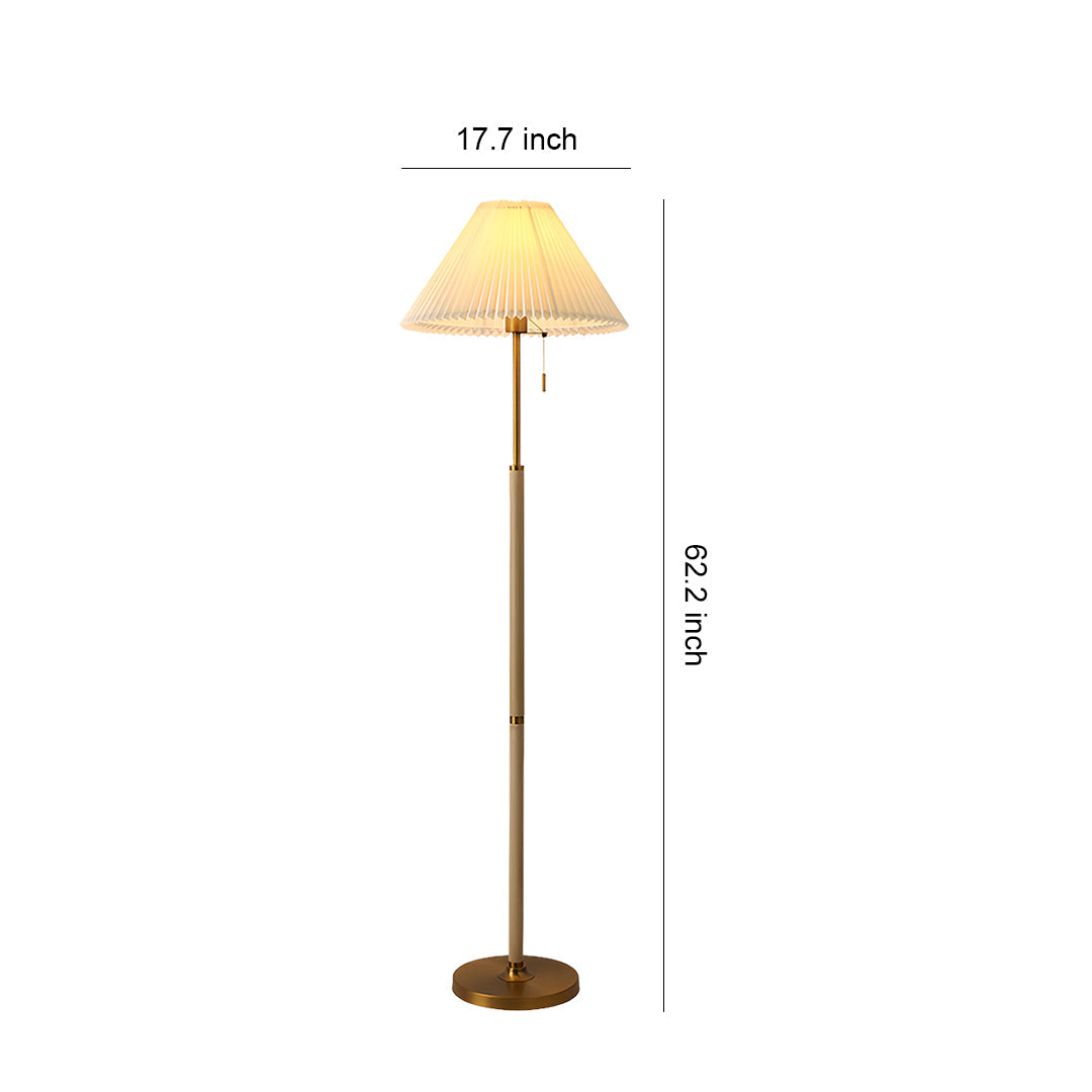 FENWICK WOODEN FLOOR LANTERN WITH PLEATED TEXTILE SHADE