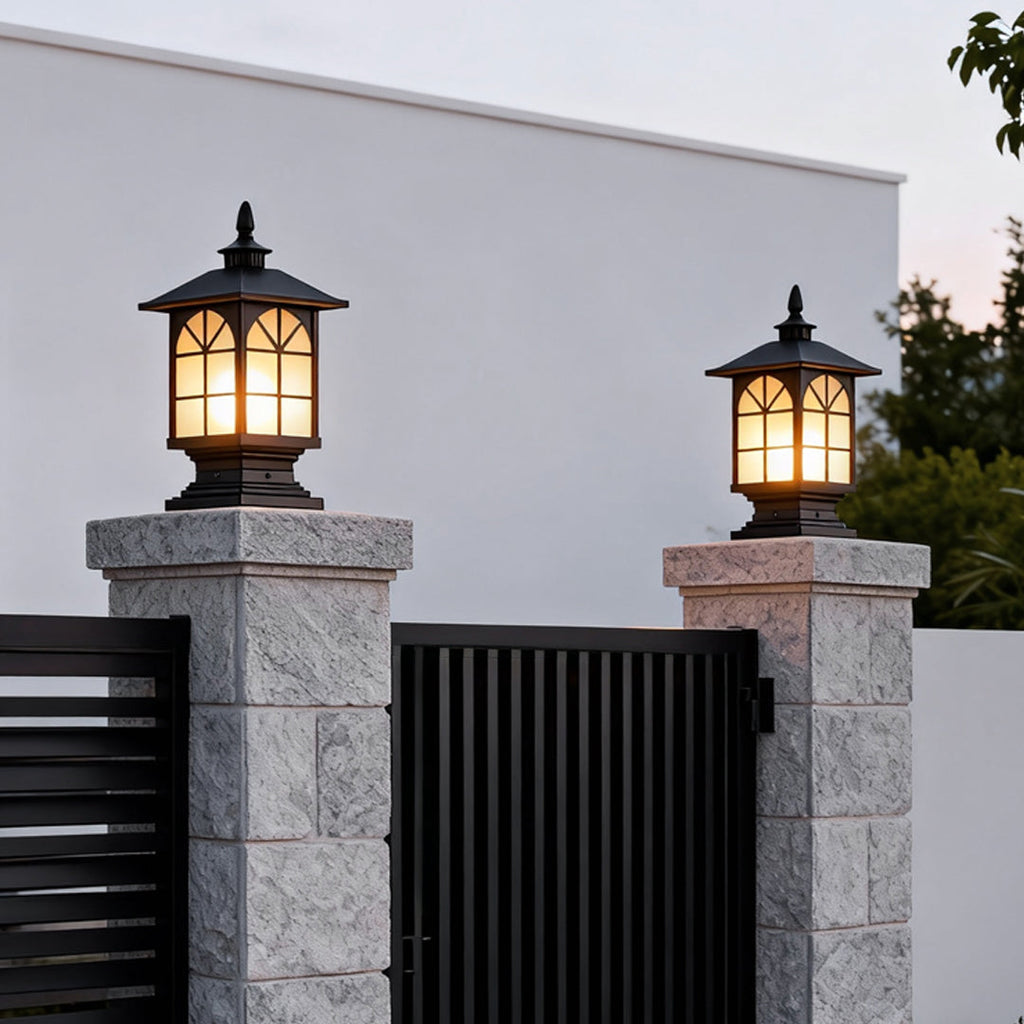 WINCHESTER VINTAGE IRON POST LANTERN - WATER-RESISTANT OUTDOOR ILLUMINATION