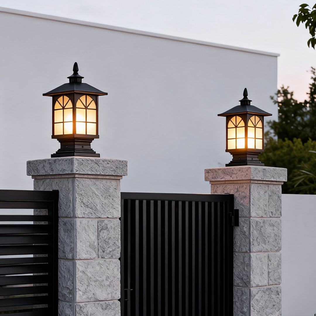 WINCHESTER VINTAGE IRON POST LANTERN - WATER-RESISTANT OUTDOOR ILLUMINATION