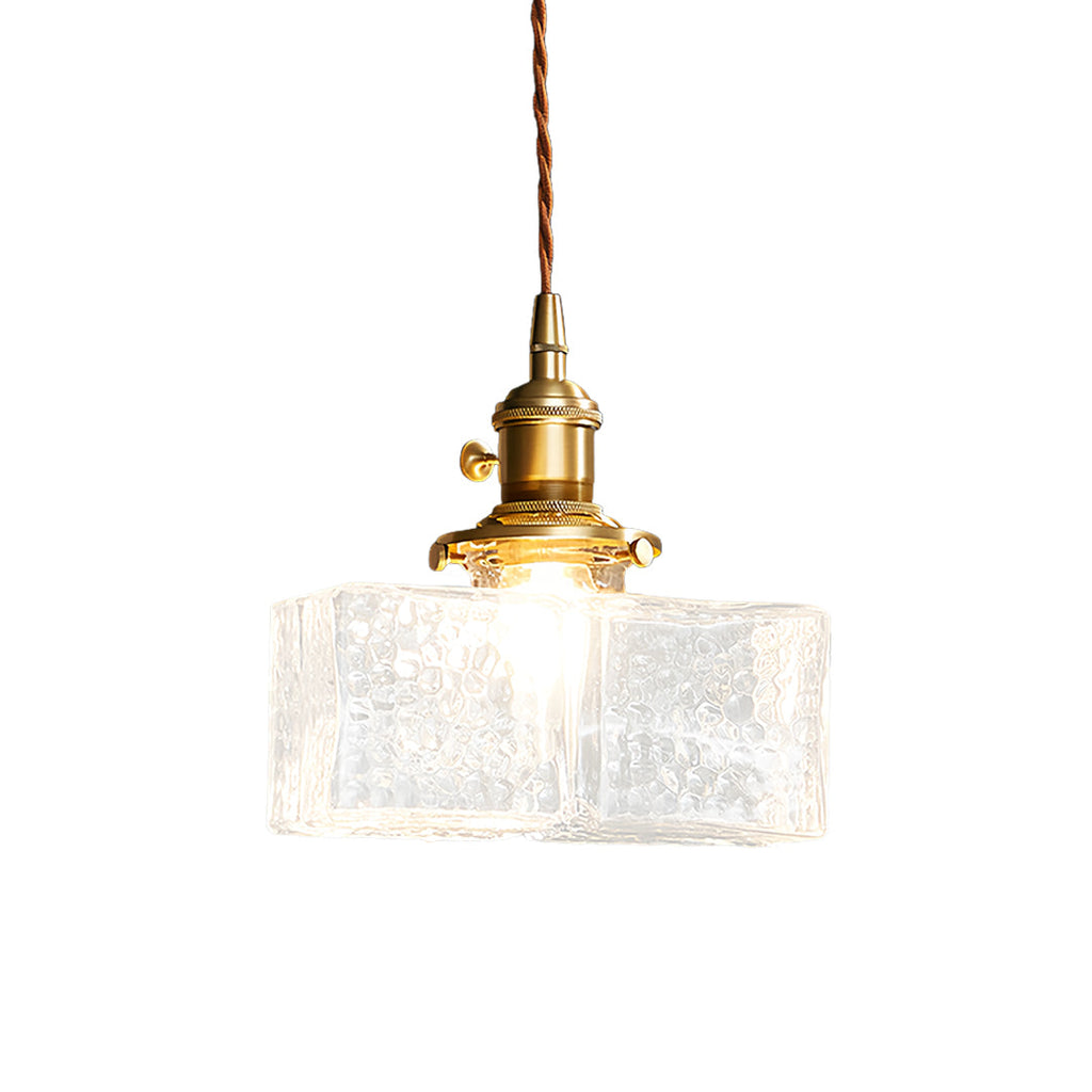 WINDSOR SQUARE GLASS HANGING LANTERN IN ANTIQUE BRASS