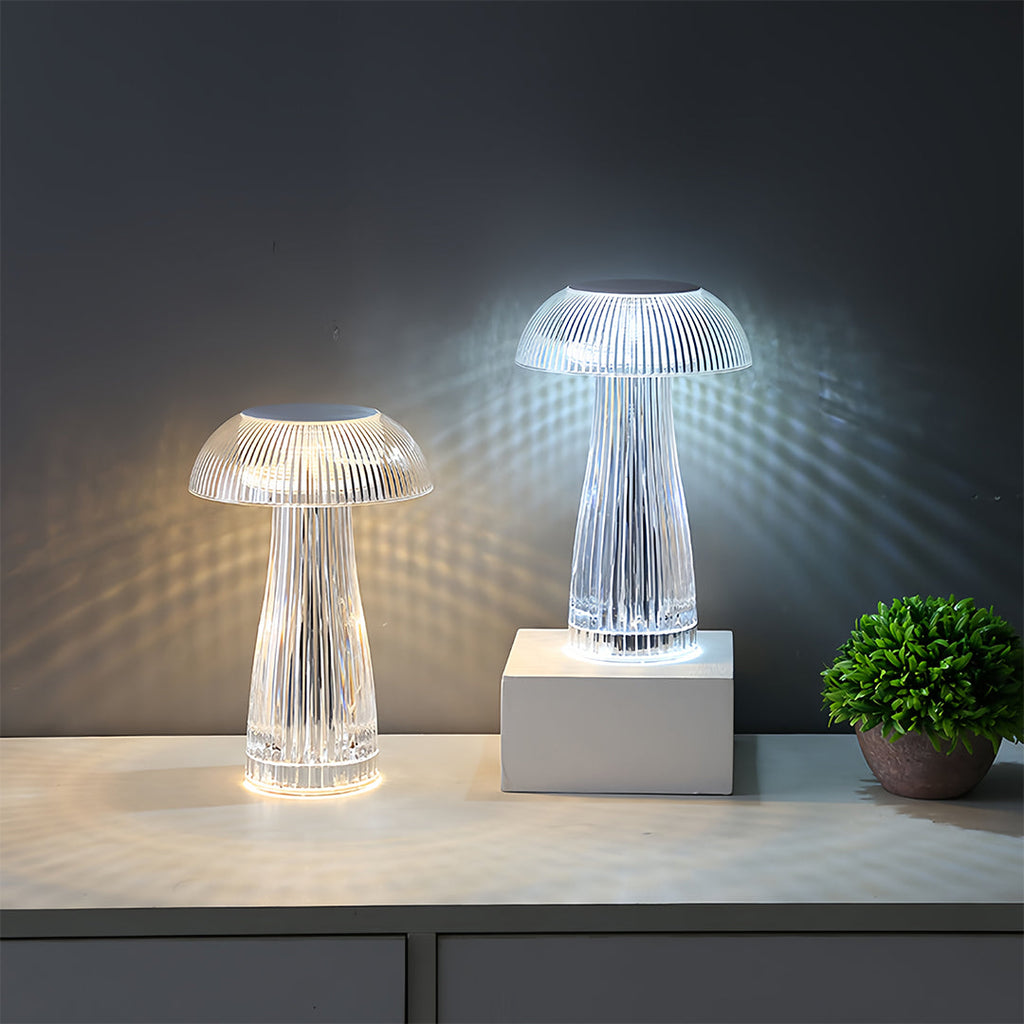 1. **WILLOUGHBY ILLUMINATED ACRYLIC TABLE LAMP**  
   A strikingly clear lamp that combines modern design with portability, perfect for adding a luminous touch to any space.

2. **FENWICK TRANSLUCENT ACRYLIC LAMP**  
   This portable lamp showcases a slee
