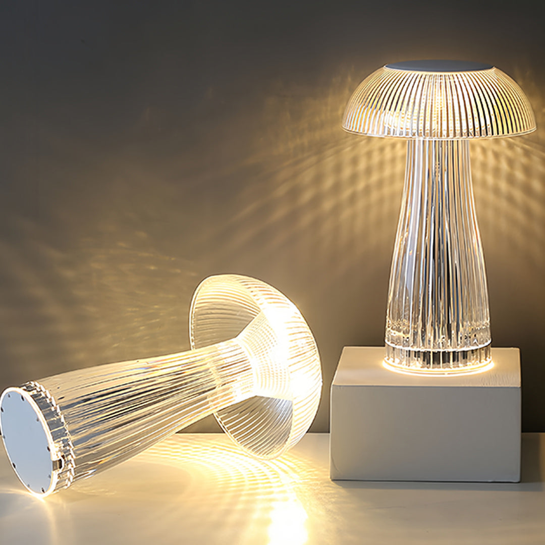 1. **WILLOUGHBY ILLUMINATED ACRYLIC TABLE LAMP**  
   A strikingly clear lamp that combines modern design with portability, perfect for adding a luminous touch to any space.

2. **FENWICK TRANSLUCENT ACRYLIC LAMP**  
   This portable lamp showcases a slee
