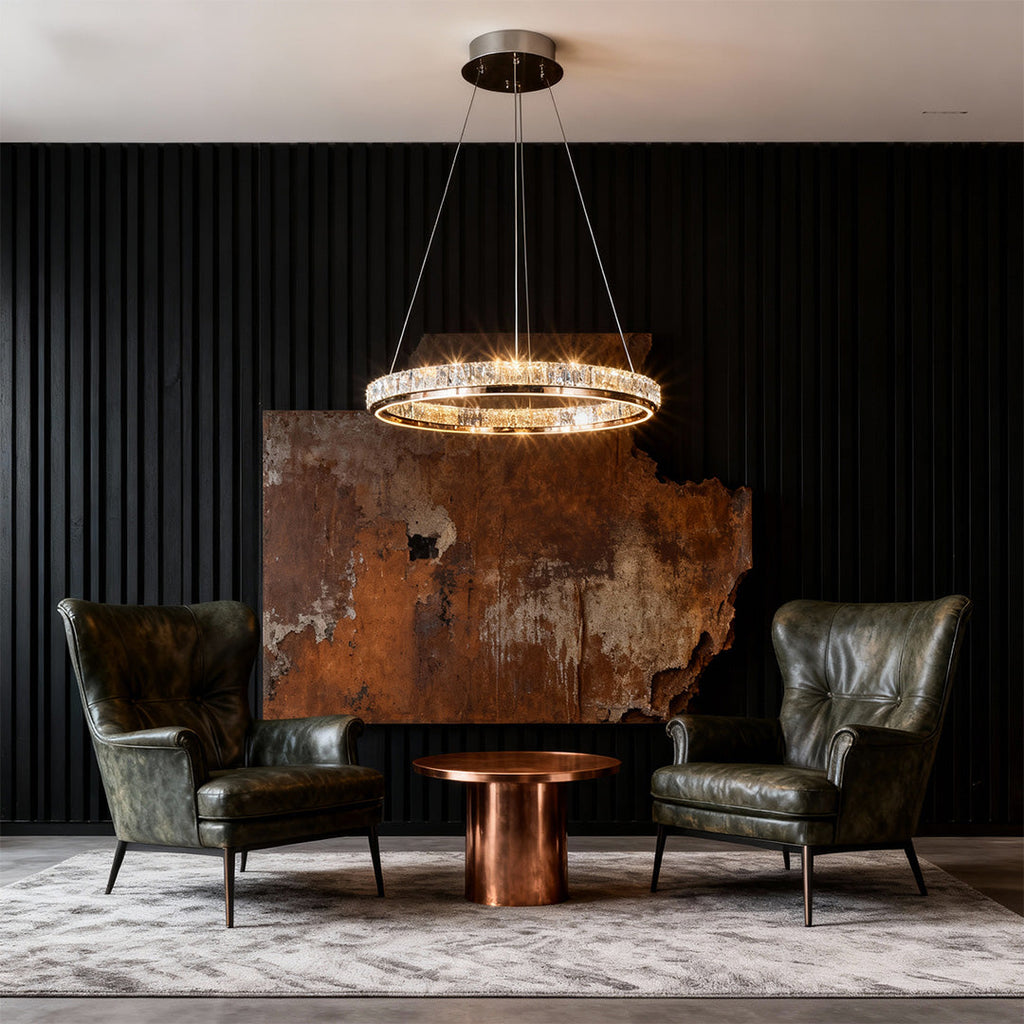 WILLOUGHBY CRYSTAL RING CEILING LUMINAIRE"  
2. "CAVENDISH MODERN GLASS CHANDELIER"  
3. "ASTOR ROUND CRYSTAL ILLUMINATOR"  
4. "MONTGOMERY LUSTROUS RING LIGHT"  
5. "HENLEY SPARKLING CEILING ORB"  
6. "PENROSE CONTEMPORARY CRYSTAL HANGING LIGHT"  
7. "BR