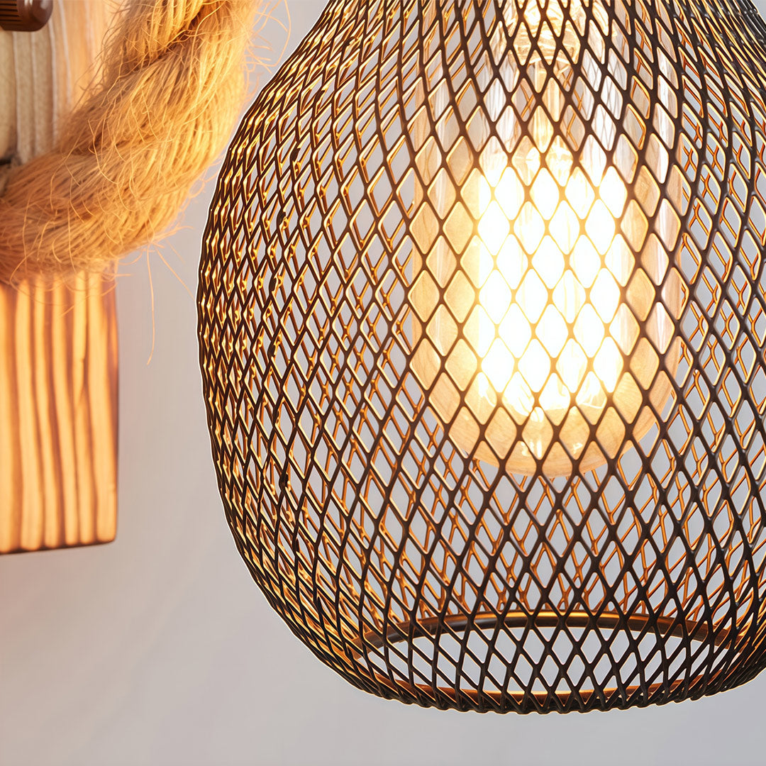 RAVENWOOD RUSTIC IRON AND HEMP ROPE WALL LANTERN