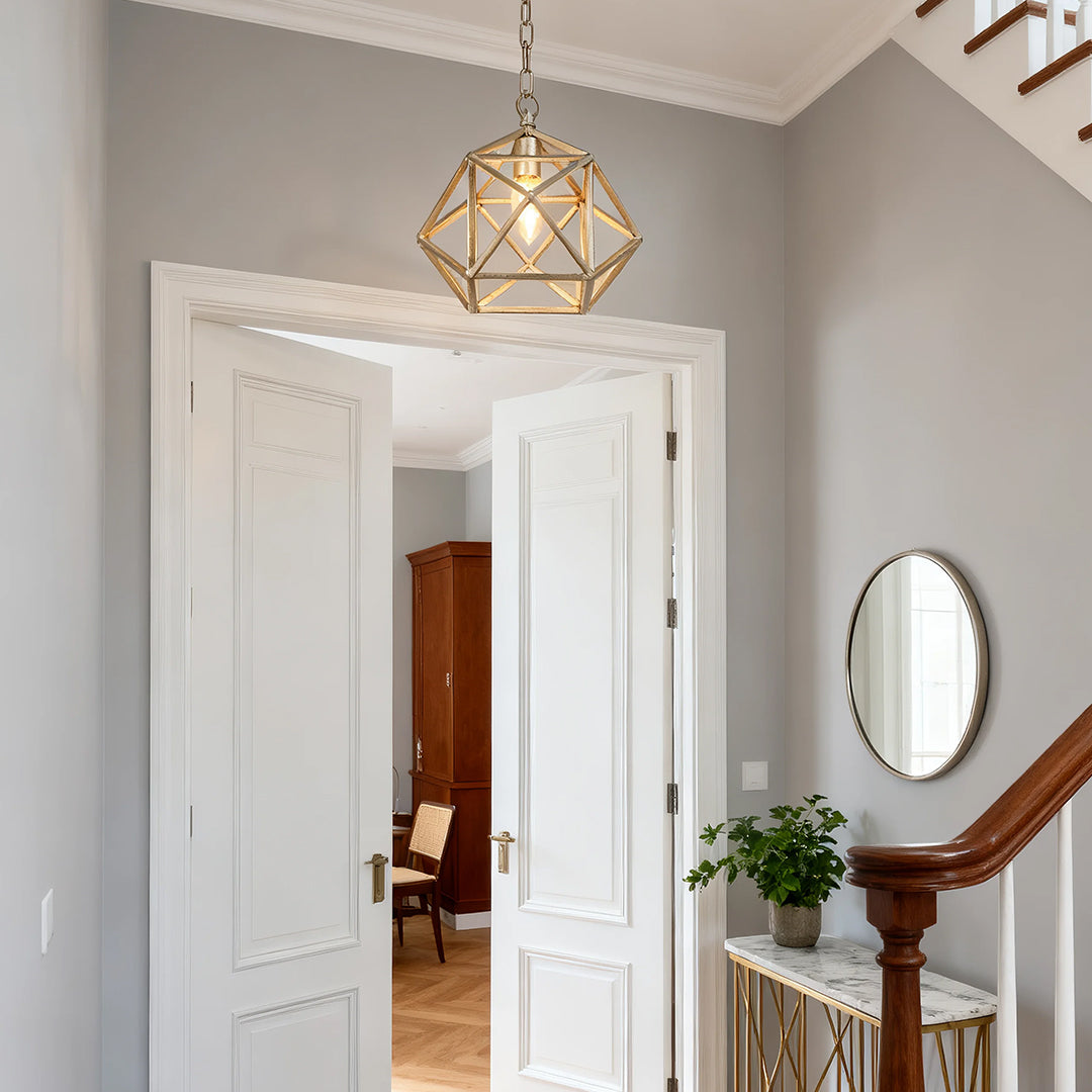 WINTHROP GOLDEN GEOMETRIC PENDANT LIGHT WITH ADJUSTABLE CHAIN