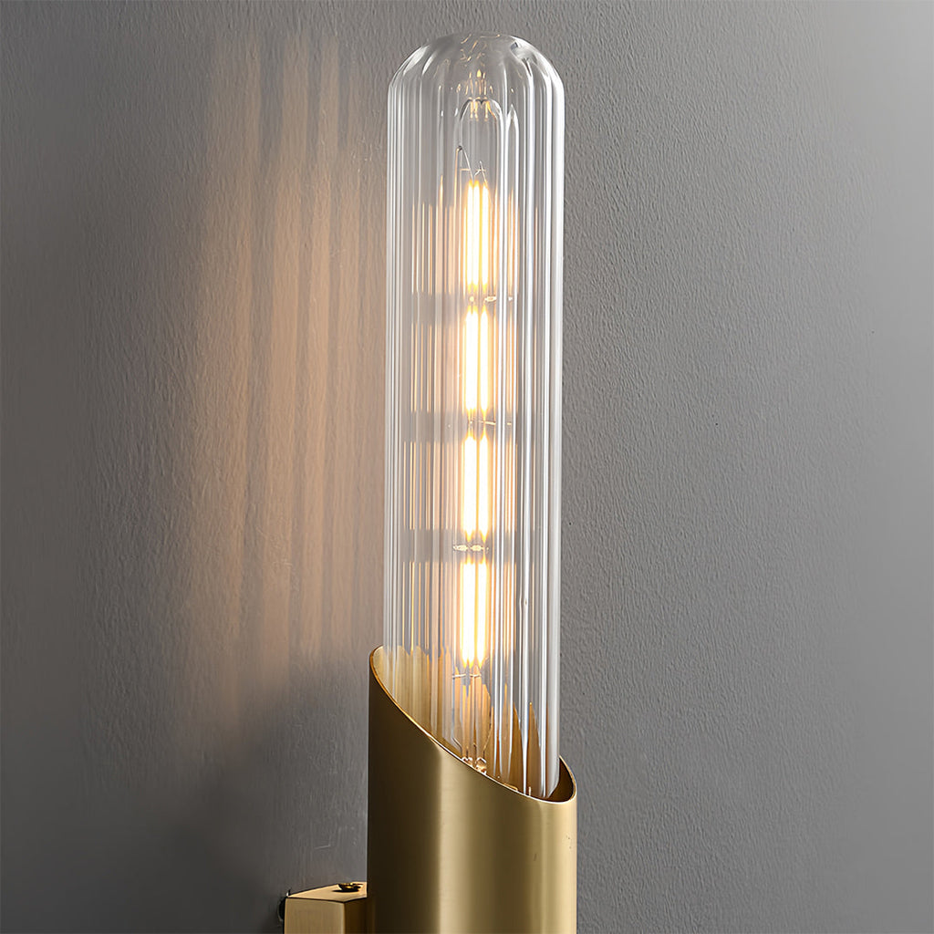 WINTHROP BRASS CYLINDRICAL WALL SCONCE WITH GLASS ELEMENTS