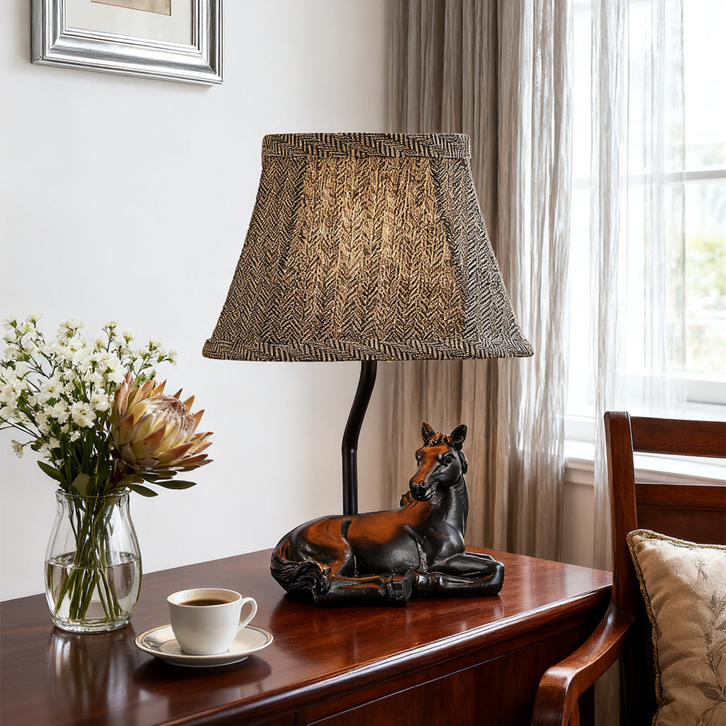 WINTHORPE EQUESTRIAN RESIN TABLE LANTERN WITH TEXTILE SHADE