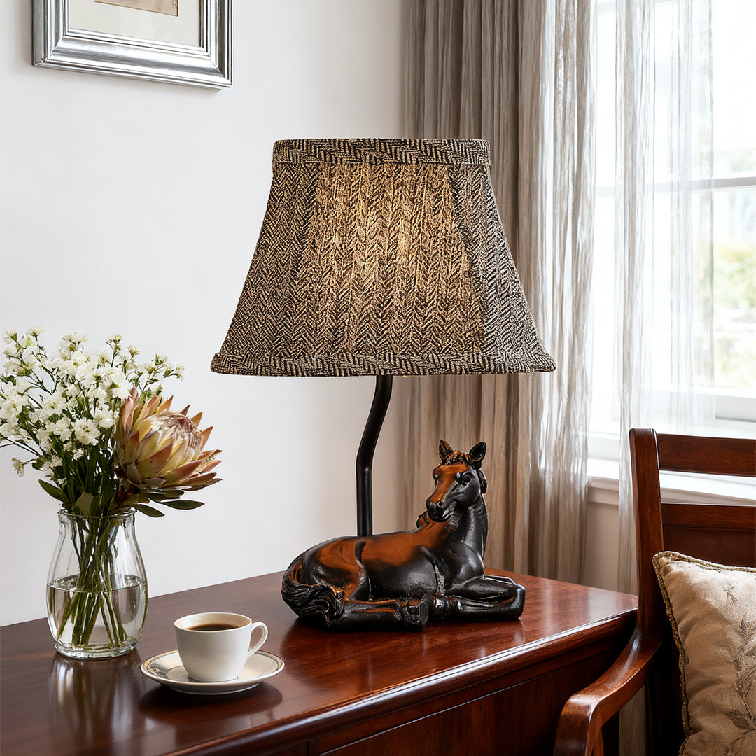 WINTHORPE EQUESTRIAN RESIN TABLE LANTERN WITH TEXTILE SHADE