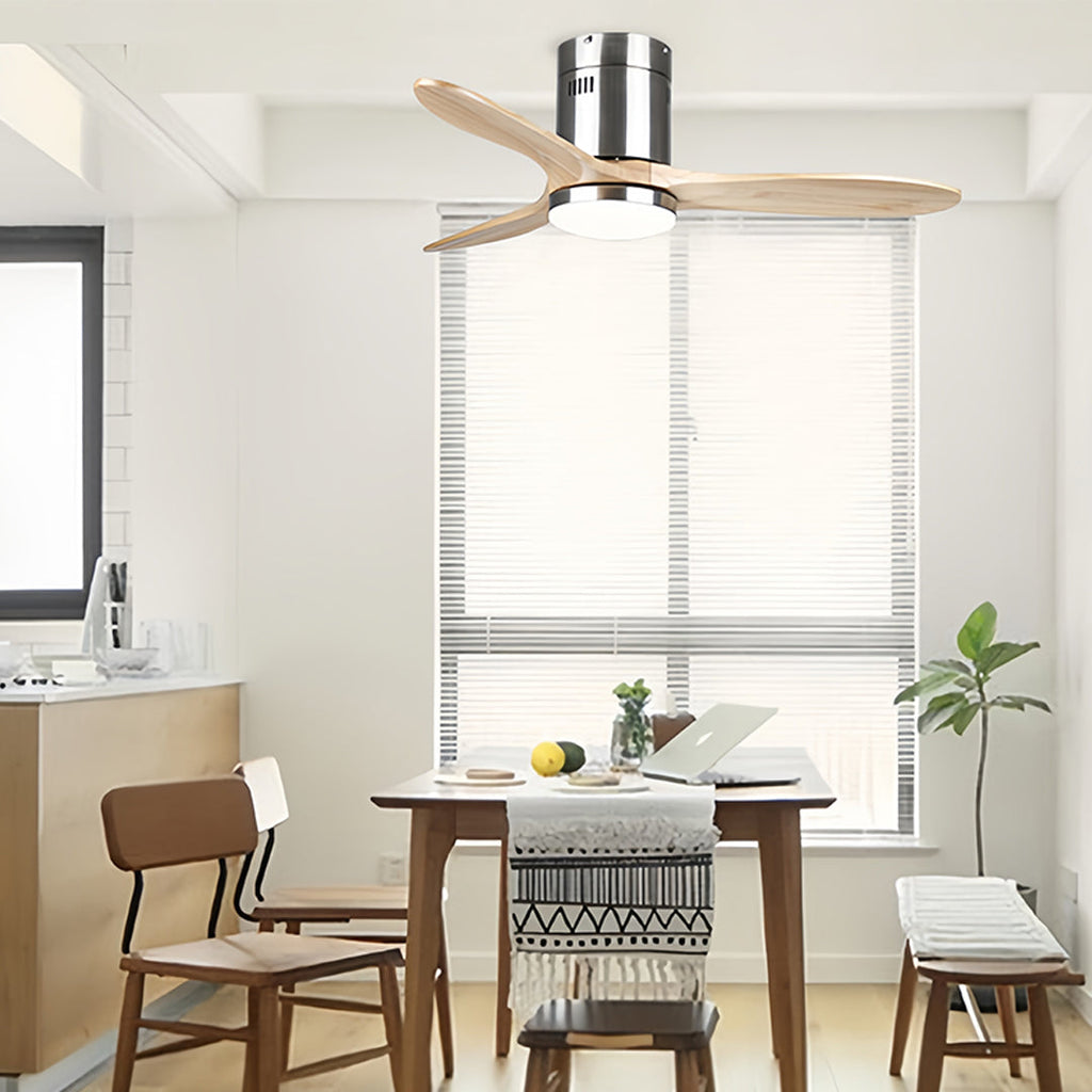 WINTERBOURNE WOODEN FLUSH MOUNT CEILING FAN WITH LIGHT AND SILENT DC MOTOR