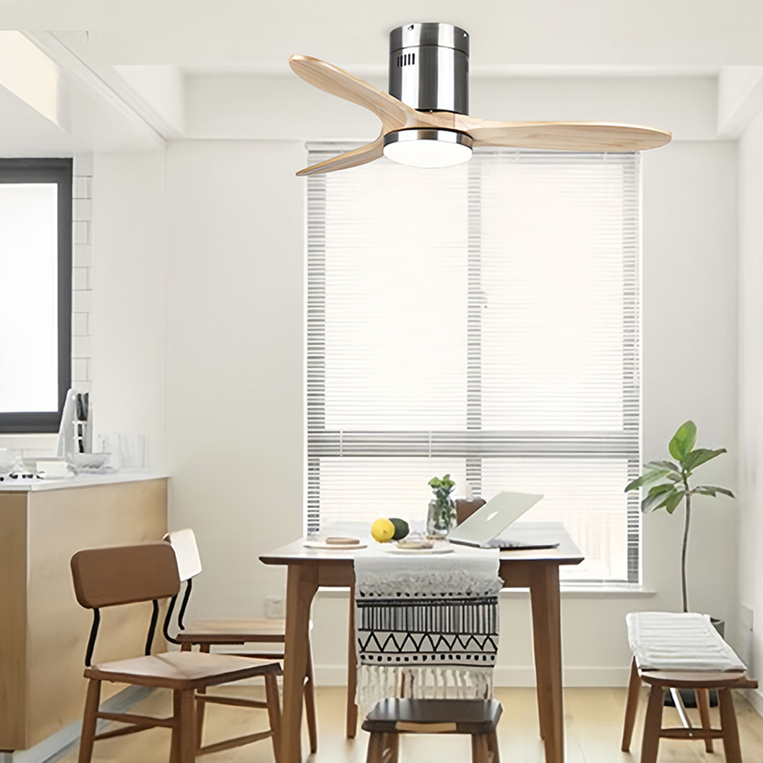 WINTERBOURNE WOODEN FLUSH MOUNT CEILING FAN WITH LIGHT AND SILENT DC MOTOR