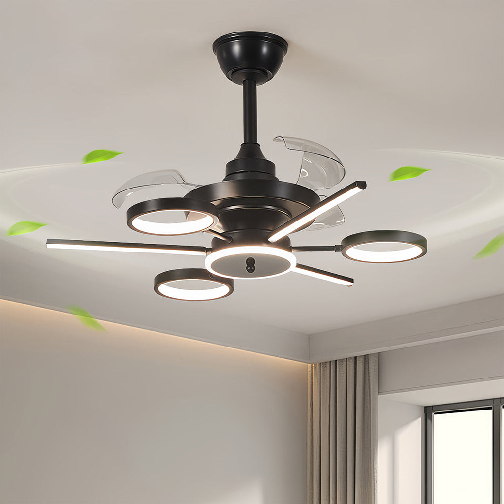 RAVENHALL TRIPLE-BLADE CEILING FAN WITH ILLUMINATED ACCENTS IN FRENCH VINTAGE BLACK IRON