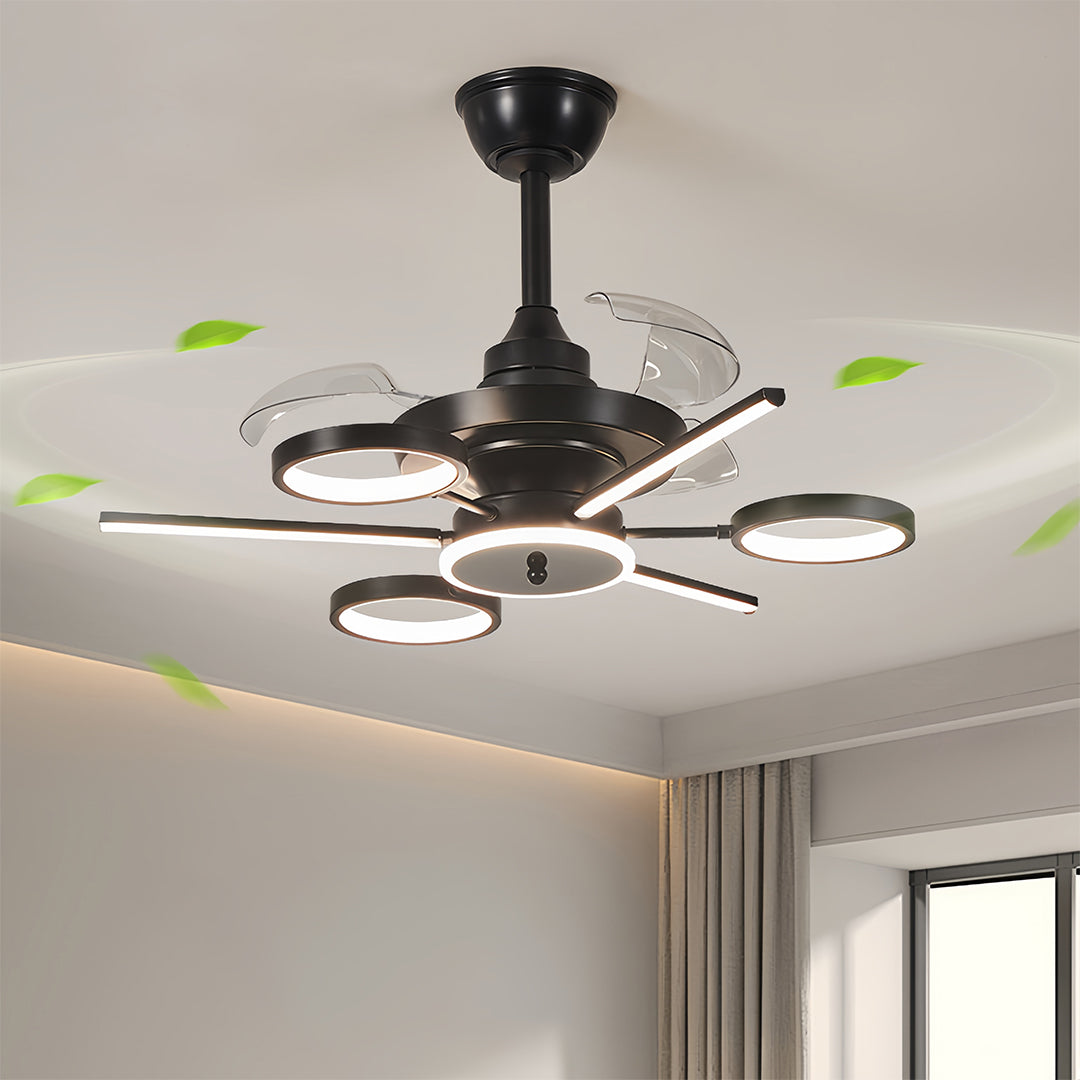 RAVENHALL TRIPLE-BLADE CEILING FAN WITH ILLUMINATED ACCENTS IN FRENCH VINTAGE BLACK IRON