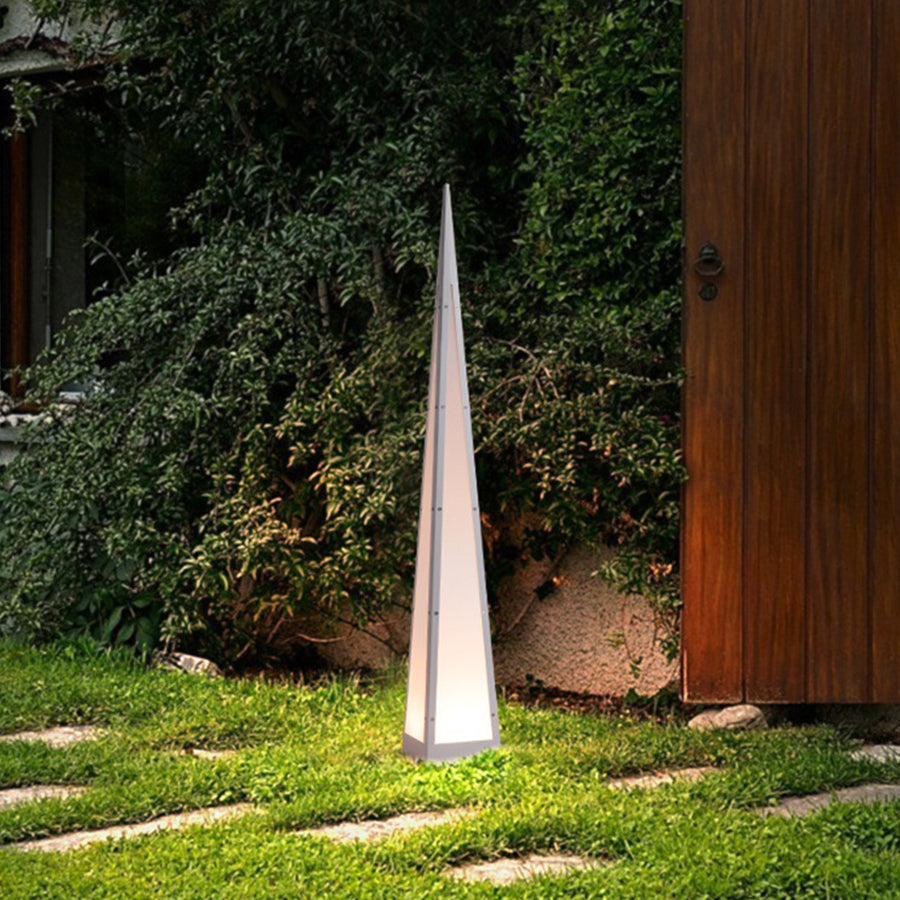 WINTHROP PYRAMIDAL STAINLESS STEEL FLOOR LAMP WITH WATER-RESISTANT DESIGN