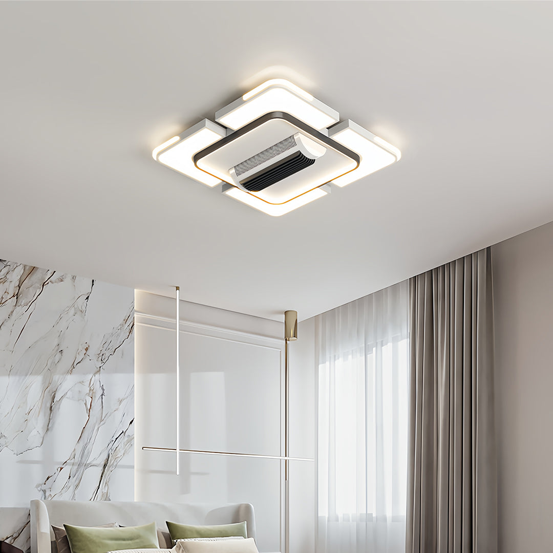 1. **WINSLOW AURORA AIRFLOW LAMP**  
   A modern bladeless ceiling fan featuring a full spectrum LED light, designed for optimal airflow and illumination.

2. **CAVENDISH LUMINAIRE CEILING FAN**  
   A sophisticated bladeless fan with integrated LED light