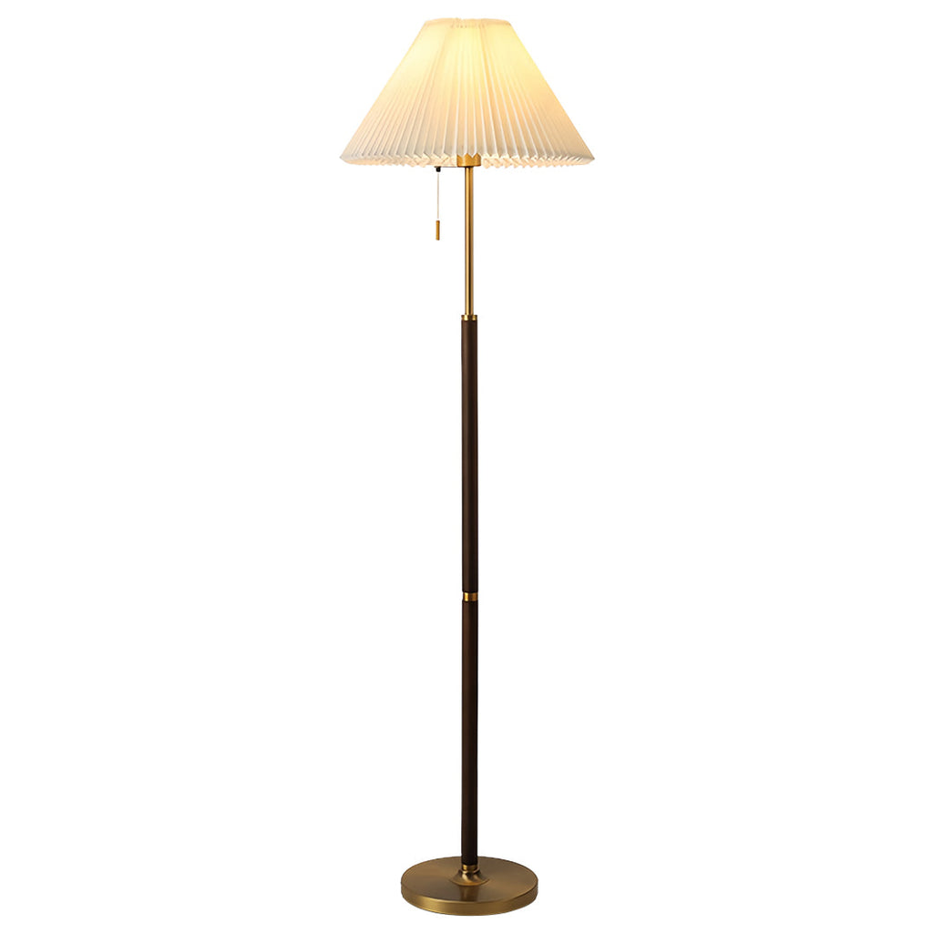 FENWICK WOODEN FLOOR LANTERN WITH PLEATED TEXTILE SHADE