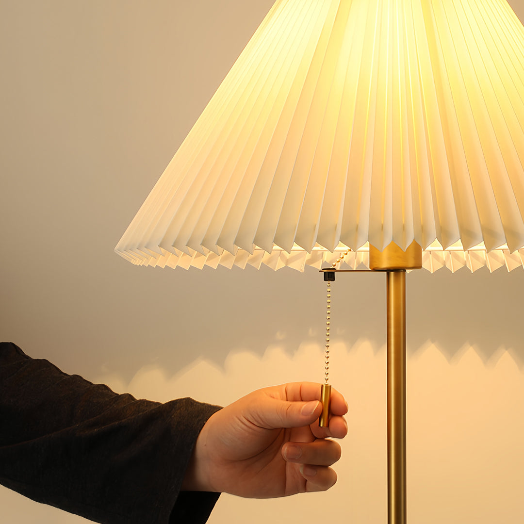 FENWICK WOODEN FLOOR LANTERN WITH PLEATED TEXTILE SHADE