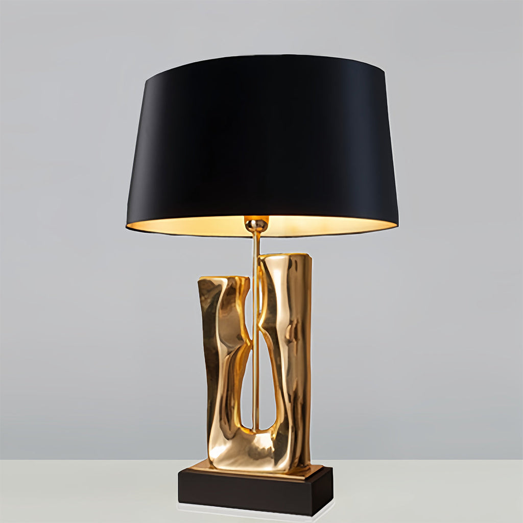 RAVENWOOD GOLDEN HORIZON TABLE LANTERN WITH SCULPTED BASE AND DRUM SHADE