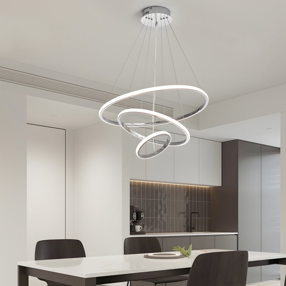 WINTHORPE MODERN TRIPLE-TIERED RING CEILING LIGHT - POLISHED SILVER