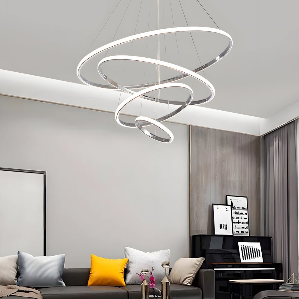 WINTHORPE MODERN TRIPLE-TIERED RING CEILING LIGHT - POLISHED SILVER