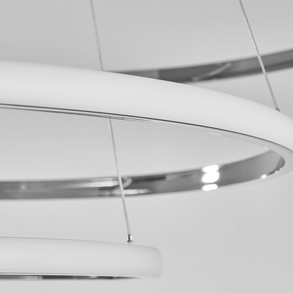 WINTHORPE MODERN TRIPLE-TIERED RING CEILING LIGHT - POLISHED SILVER