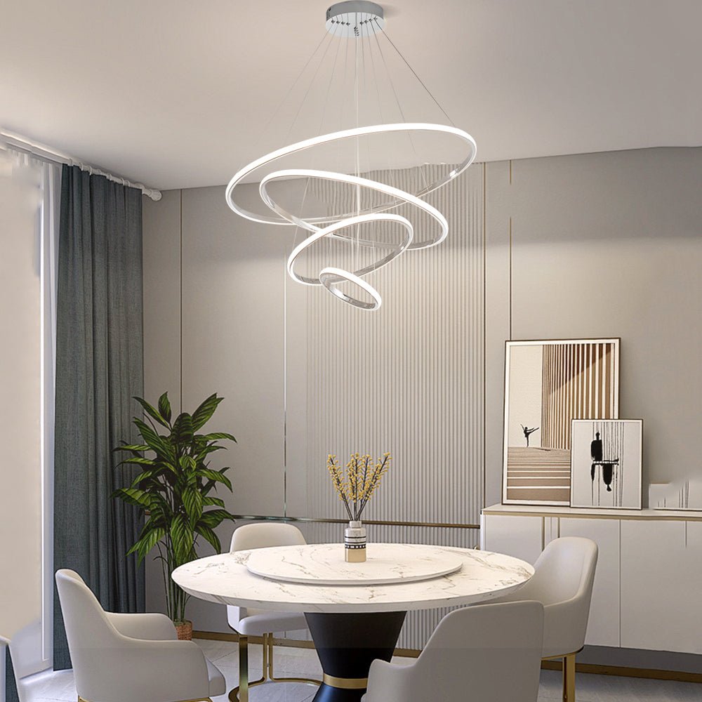WINTHORPE MODERN TRIPLE-TIERED RING CEILING LIGHT - POLISHED SILVER