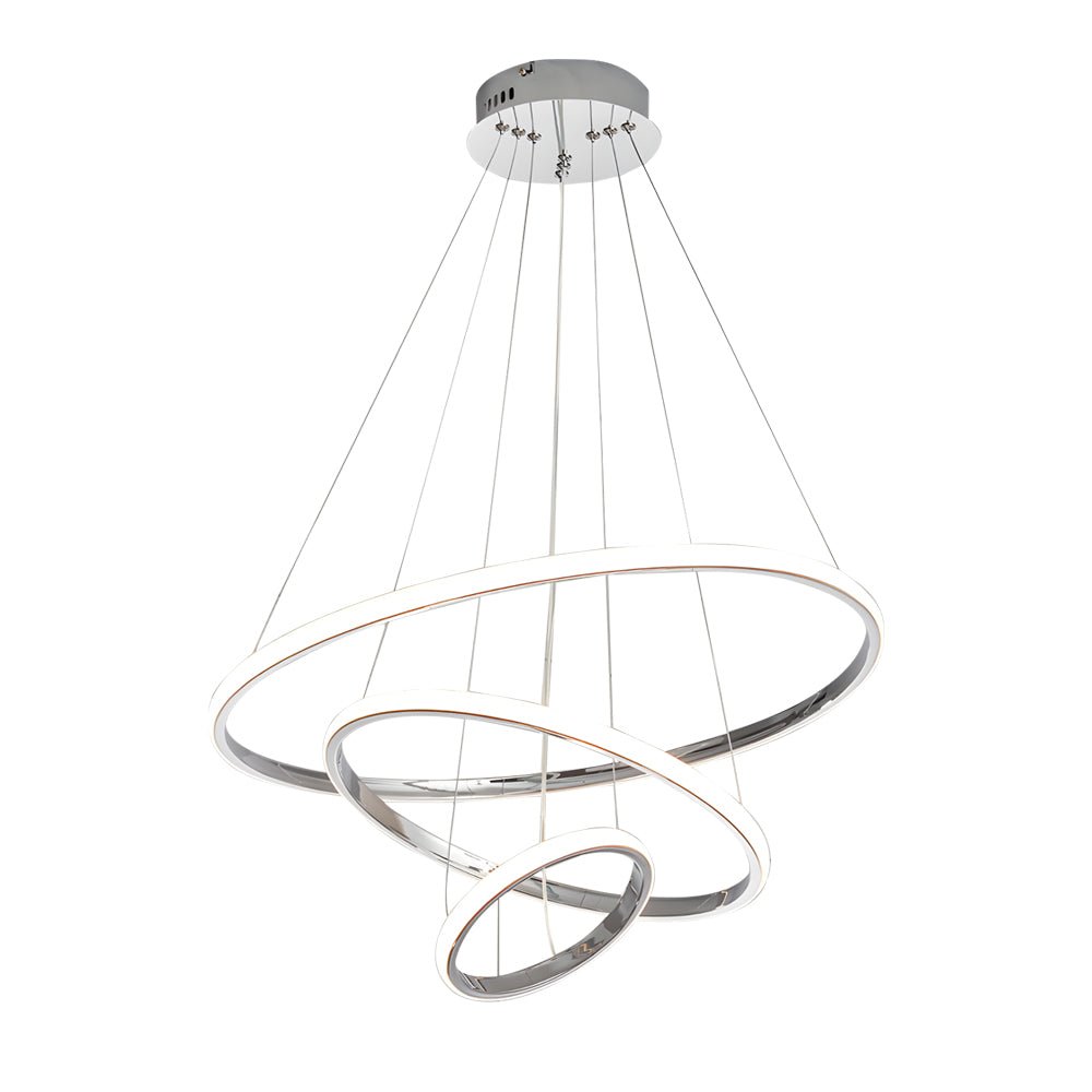 WINTHORPE MODERN TRIPLE-TIERED RING CEILING LIGHT - POLISHED SILVER