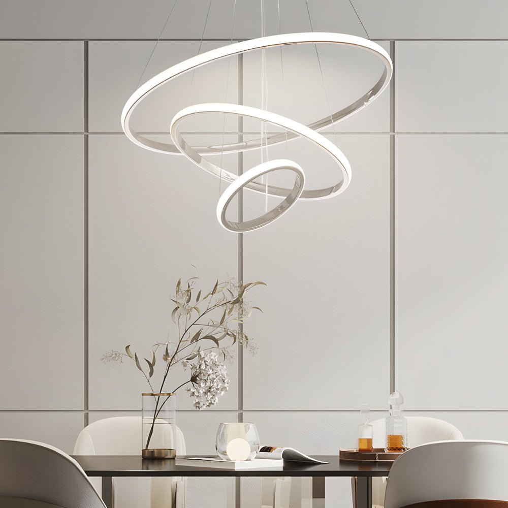 WINTHORPE MODERN TRIPLE-TIERED RING CEILING LIGHT - POLISHED SILVER