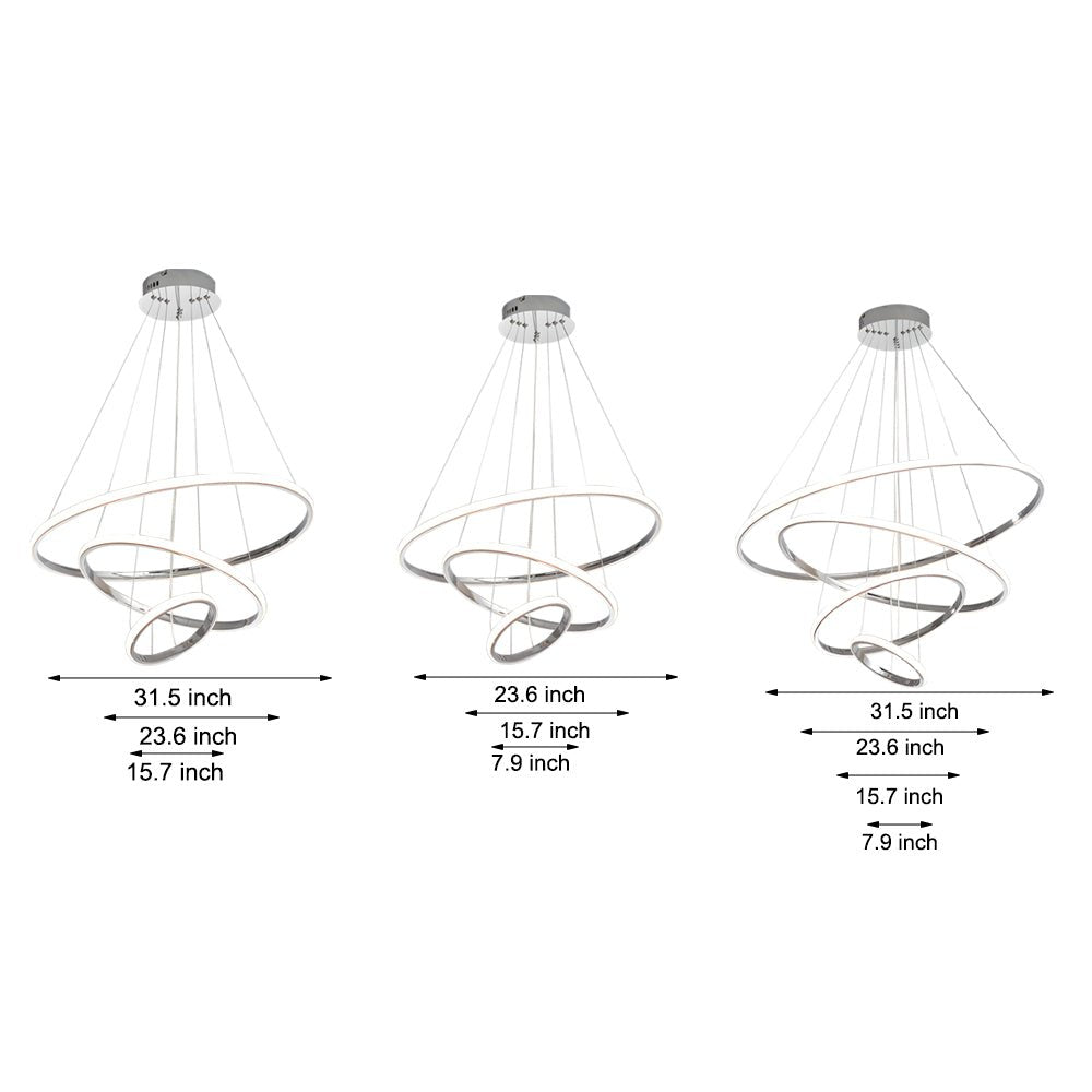 WINTHORPE MODERN TRIPLE-TIERED RING CEILING LIGHT - POLISHED SILVER