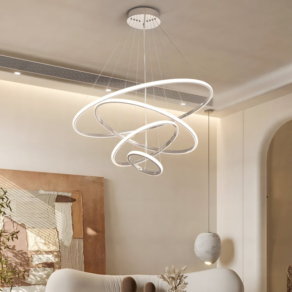 WINTHORPE MODERN TRIPLE-TIERED RING CEILING LIGHT - POLISHED SILVER
