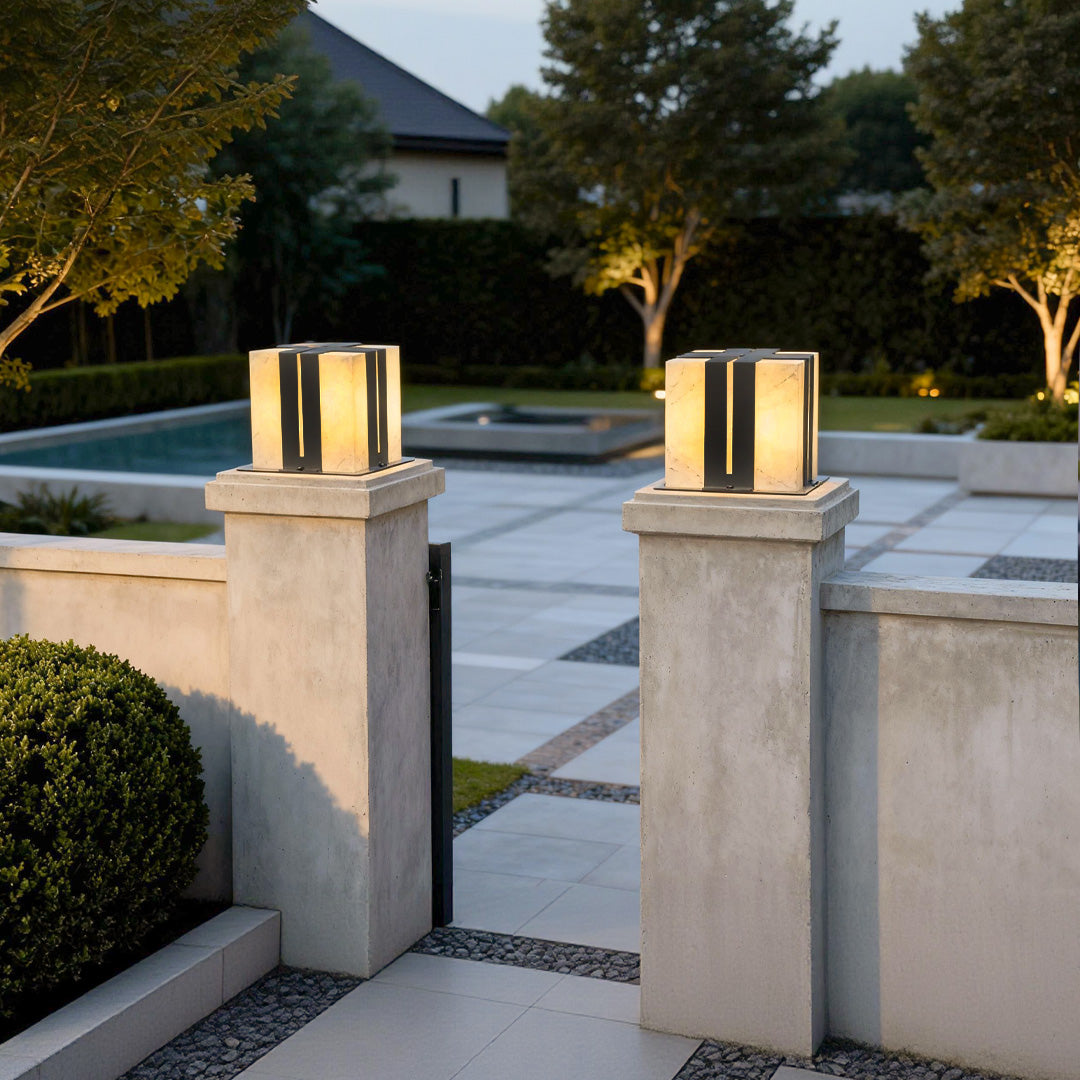 WINDSOR FAUX MARBLE OUTDOOR PILLAR LANTERN