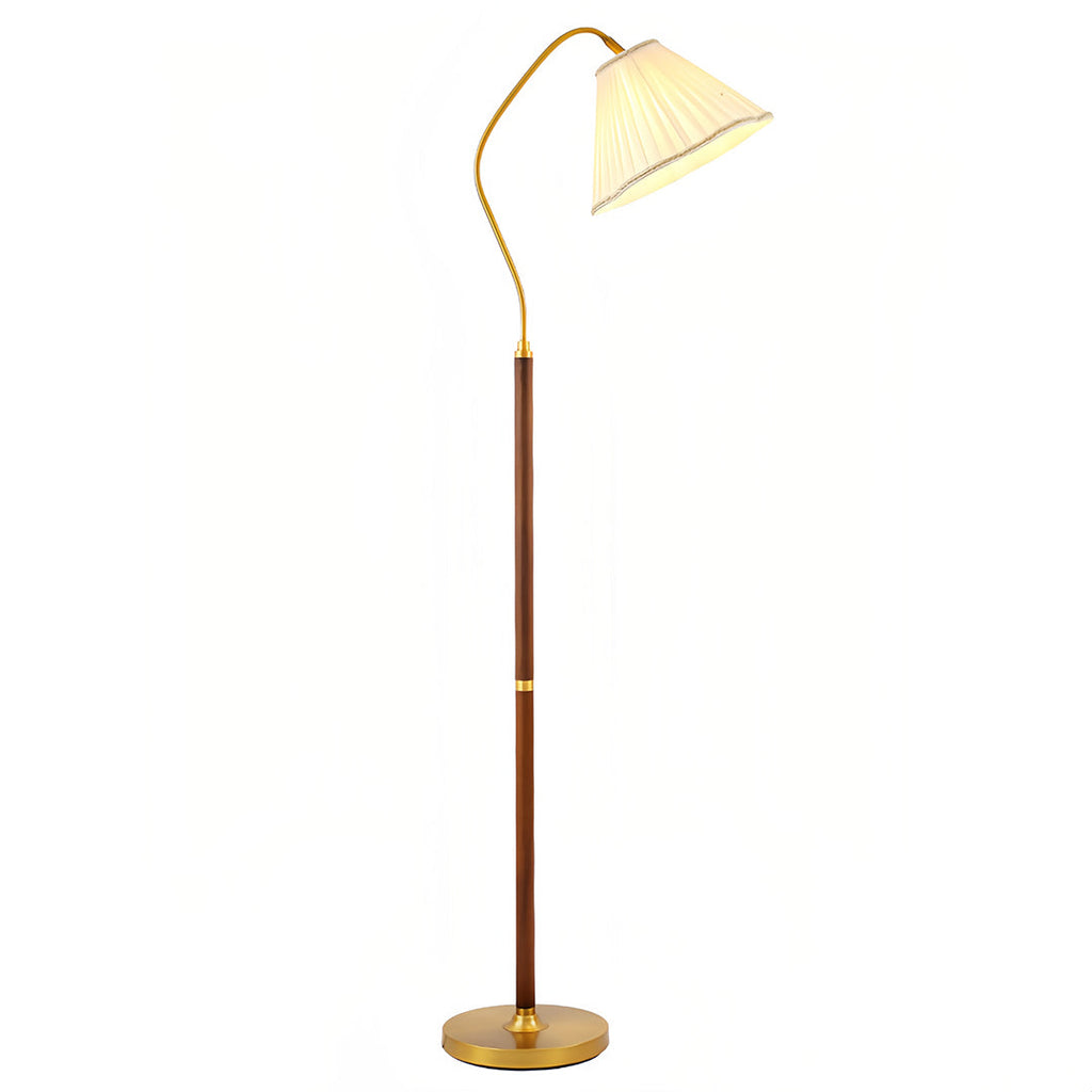 WHITBY WALNUT STANDING LAMP WITH VINTAGE FABRIC SHADE