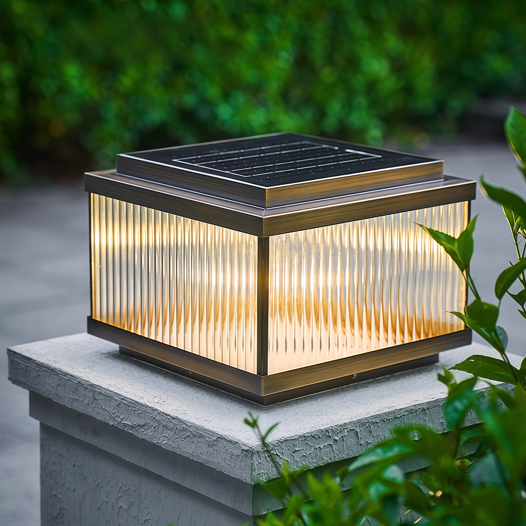 BRAMBLETON SQUARE COPPER OUTDOOR LANTERN WITH RIBBED GLASS