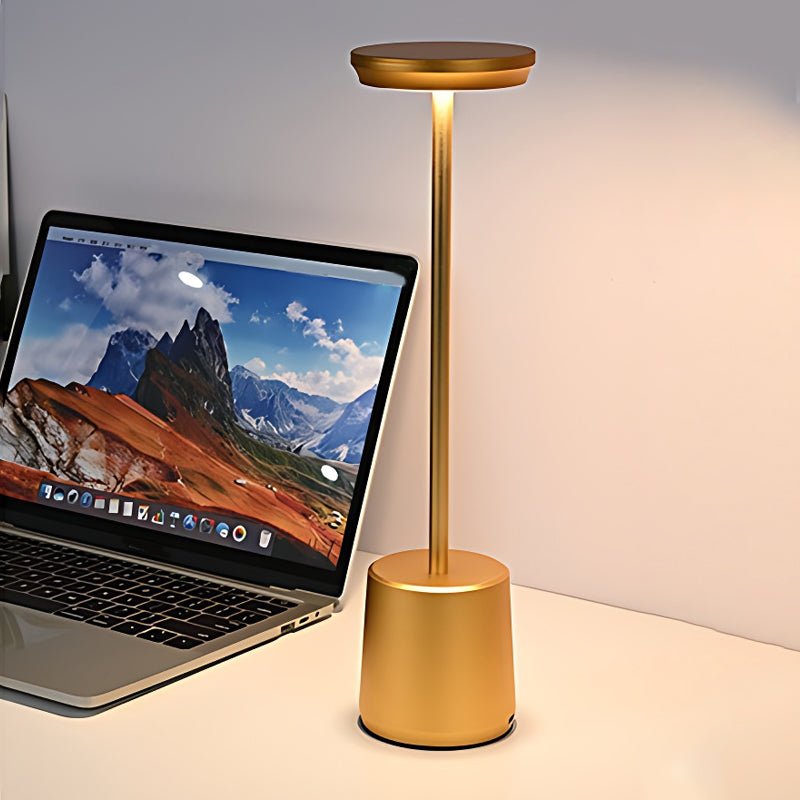 "WINTHORPE WIRELESS ILLUMINATION TABLE LAMP" 

This sophisticated lamp features a rechargeable LED design, providing versatile ambient lighting without the constraints of cords. Its modern aesthetic is perfect for any setting, seamlessly blending function
