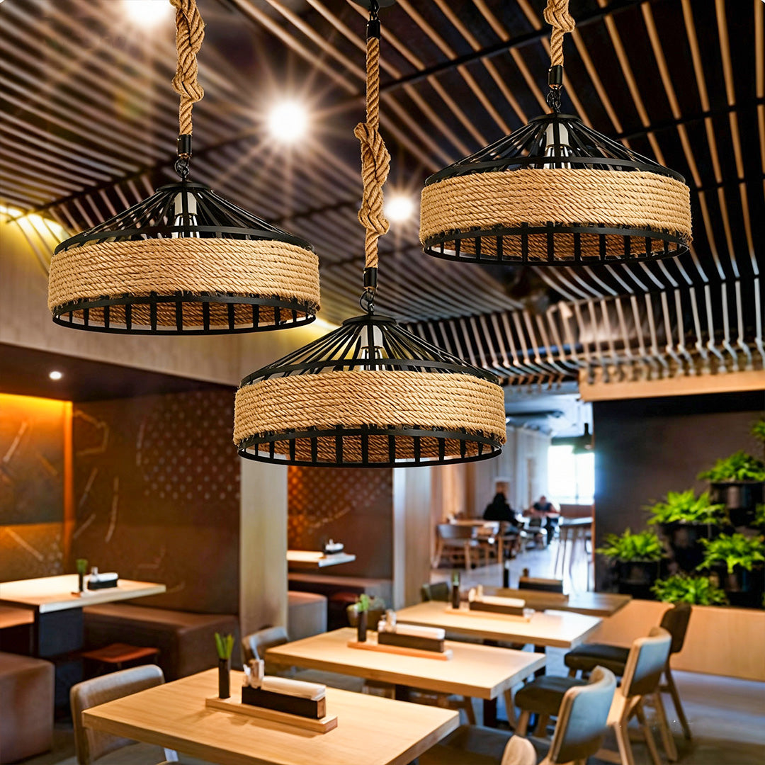 WINDSOR HEMP-WRAPPED CIRCULAR CEILING LANTERN