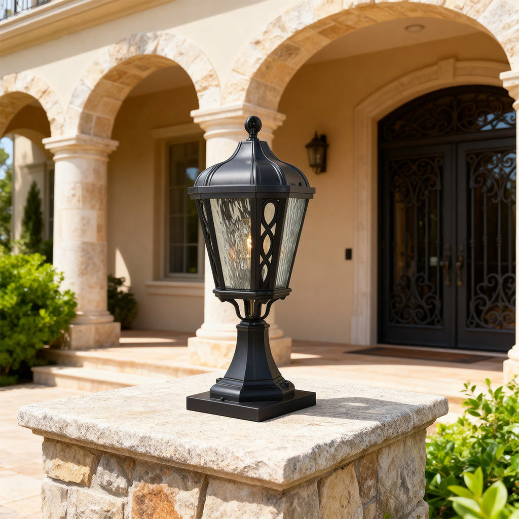 RAVENSHIRE WEATHERED ALUMINUM GARDEN LANTERN WITH GLASS ENCLOSURE
