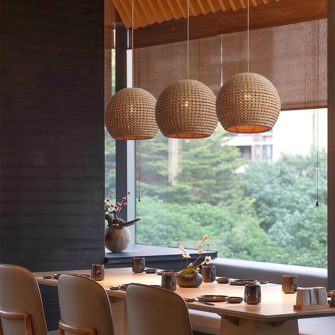 SHIMMERING KAZUKO RAFFIA CEILING LANTERN
